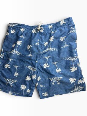 Old Navy Men's Swim Trunks Board Shorts. Blue with White Tropical Palm Trees L